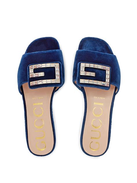 gucci velvet slide with crystal g|Gucci slide sandals.